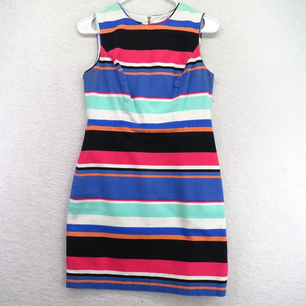 Kate Spade New York Dress Womens 2 Multicolor Striped Sheath Sleeveless Zip Back